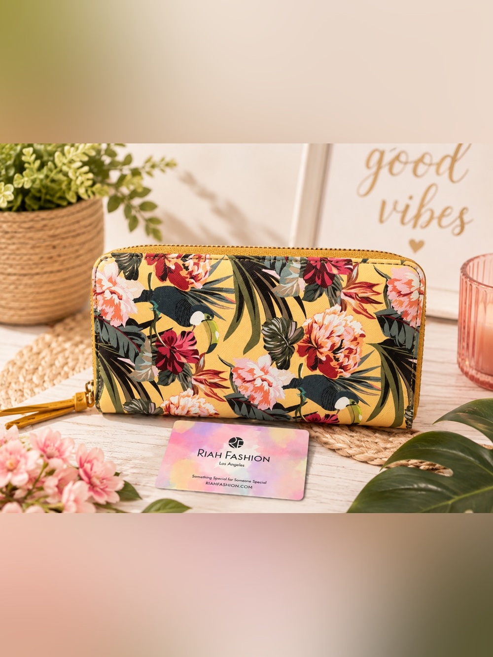 Riah Fashion Toucan Floral Print Zipper Wallet - NEW